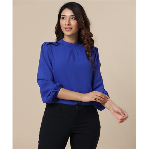 Long Sleeve Neck Band Blue Top