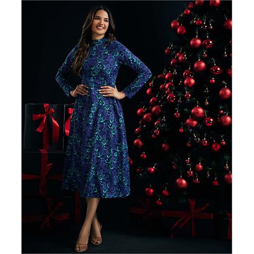 Long Sleeve Printed Chiffon Dress