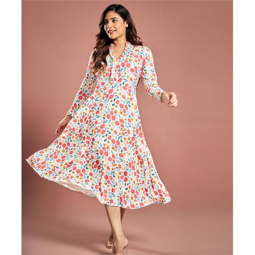 Long Sleeve Printed Chiffon Label Dress