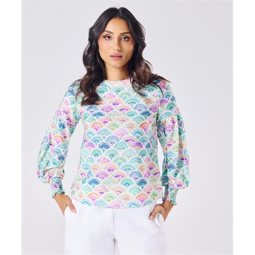 Long Sleeve Printed Cotton Top