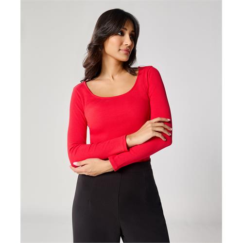 Long Sleeve Red Rib Top