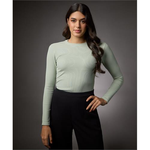 Long Sleeve Round Neck Rib Top- Baby Green