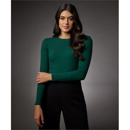 Long Sleeve Round Neck Rib Top- Dark Green