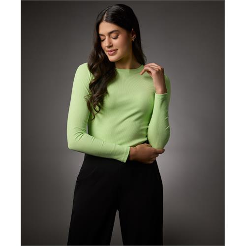 Long Sleeve Round Neck Rib Top- Electric Green