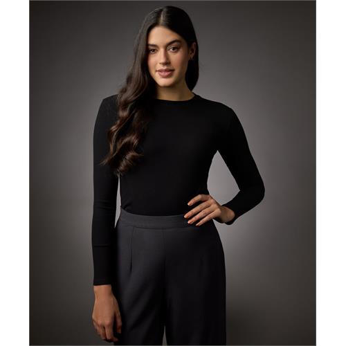 Long Sleeve Round Neck Rib Top- Jet Black