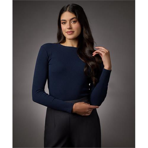 Long Sleeve Round Neck Rib Top- Navy Blue