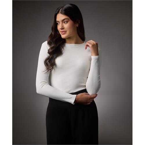 Long Sleeve Round Neck Rib Top- Off White