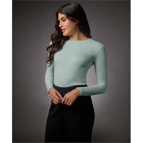 Long Sleeve Round Neck Rib Top- Pale Blue