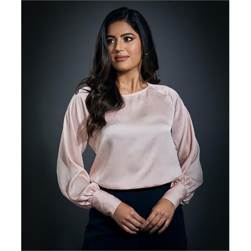Long Sleeve Round Neck Top-Cream