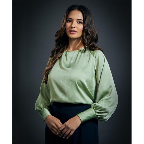 Long Sleeve Round Neck Top-Light Green