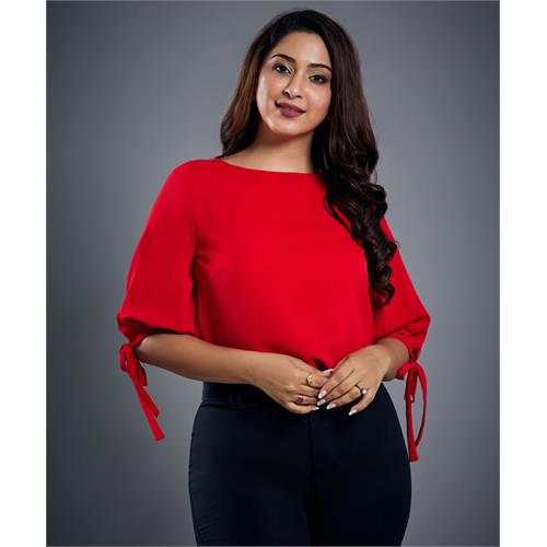 Long Sleeve Tie Red Top