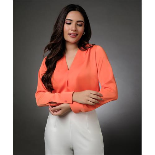 Long Sleeve Vneck Wrapping Orange Top