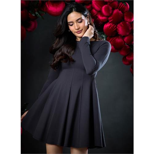 Long Sleeve Waistless Ponte Knit Dress