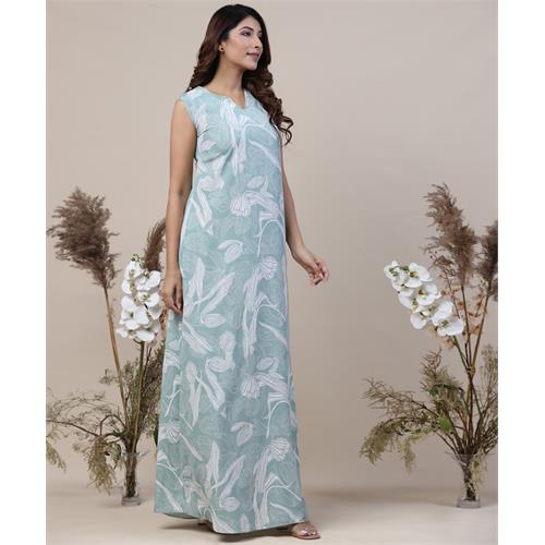 Loose Fitted Printed Mint Maxi Dress