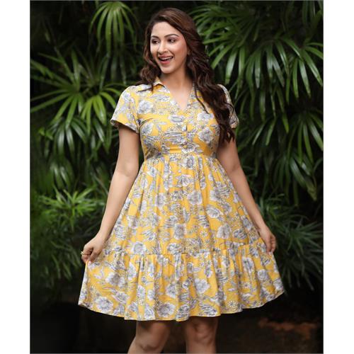 Loose Fitted Printed Puffed Sleeve Dress