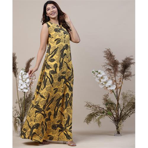 Loose Fitted Printed Yellow Maxi Dress