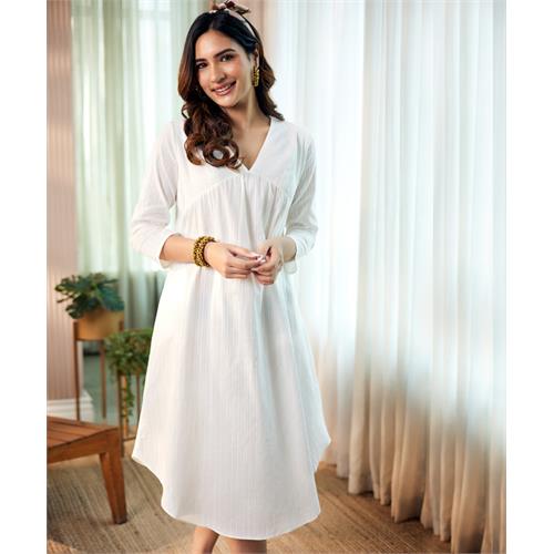 Loose Fitted White Cotton Dress