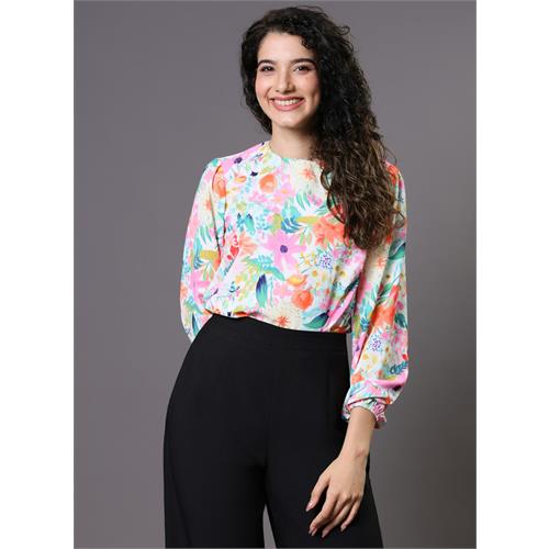 Multi Color Floral Elastic Sleeve Top