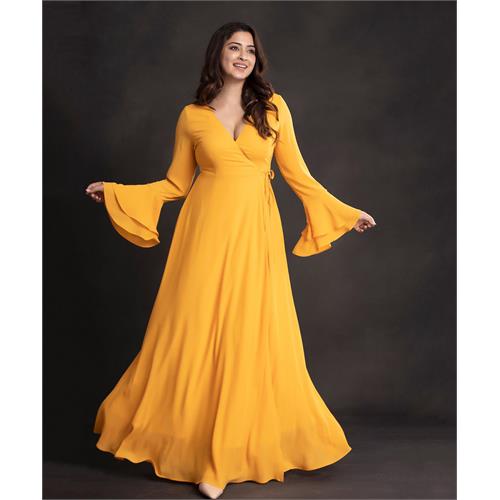 Mustard Flare Sleeve Vneck Maxi