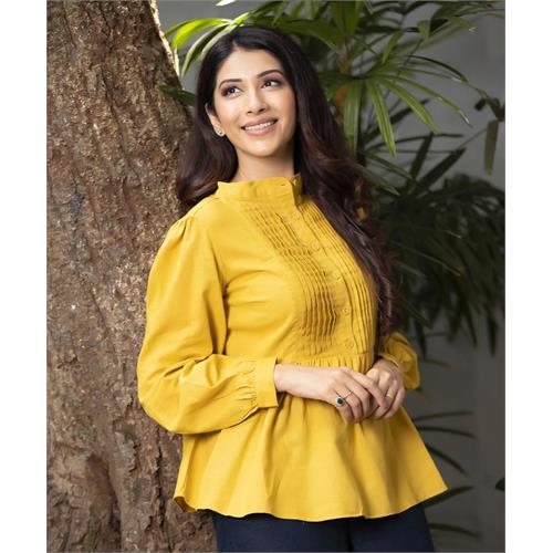 Mustard Long Sleeve Linen Top