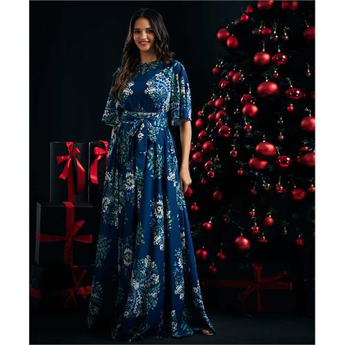 Navy Blue Printed Maxi Dress