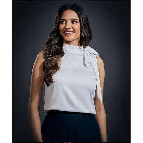 Neck Bow Tie Sleeveless Top-White