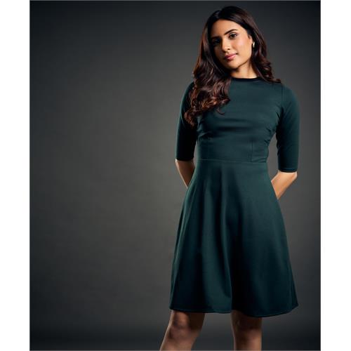 Neck Contrast A-line Ponte dress