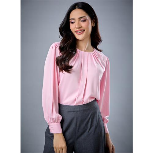 Neck Detailed Light Pink Chiffon Top