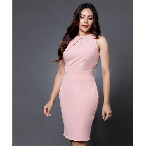 Neck Pleated Bodycon Dress