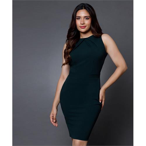 Neck Pleated Bodycon Green Dress