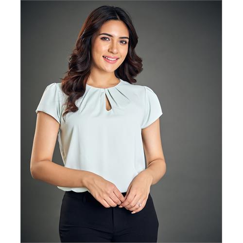 Neck Sharp Pleated Chiffon Mint Top