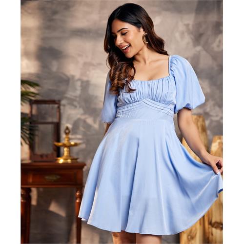 Off-Shoulder Tie-Back Blue Dress