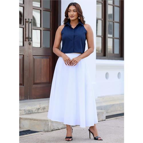 Off White Cotton Midi Skirt