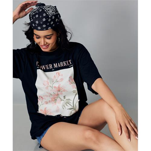 Oversize Black Floral Print Tshirt