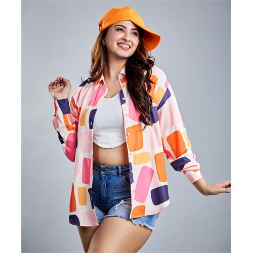 Oversized Chiffon Pink & Orange Shirt