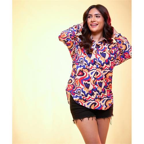 Oversized Chiffon Random Printed Shirt