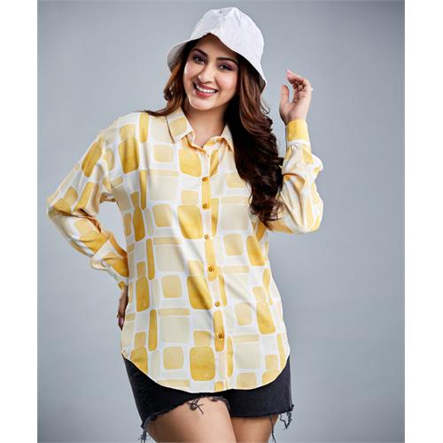 Oversized Chiffon Yellow Printed Shirt