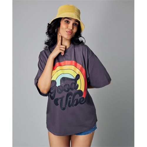 Oversize Grey Good Vibes Tshirt