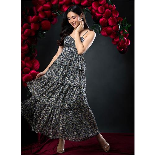 Panel Printed Floor Length Maxi Dress