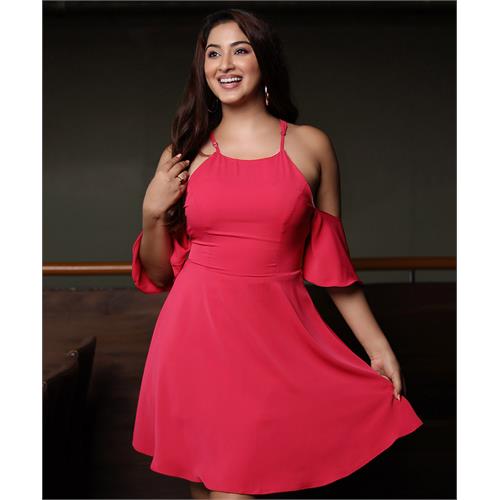 Party Cocktail Cold Shoulder Pink Dress