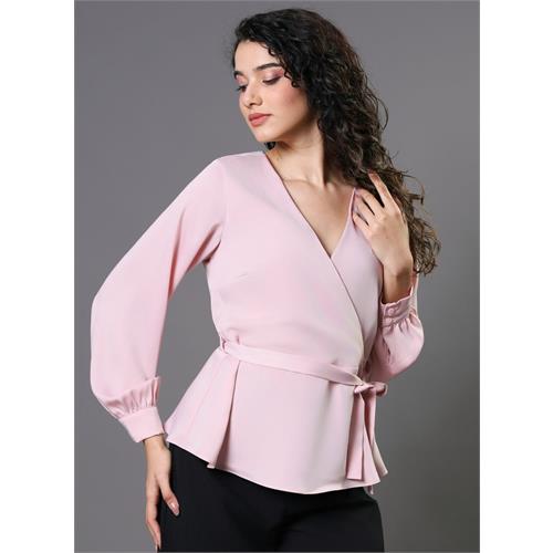 Peplum Waist Tie Pastel Pink Top