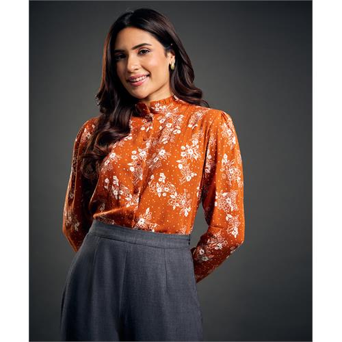 Pintuck Detailed Ditsy Floral Viscose Top