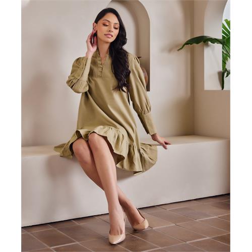 Pintuck Linen Long Sleeve Comfy Dress