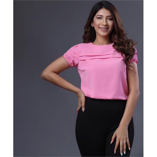 Pleated Chiffon Formal Pink Top