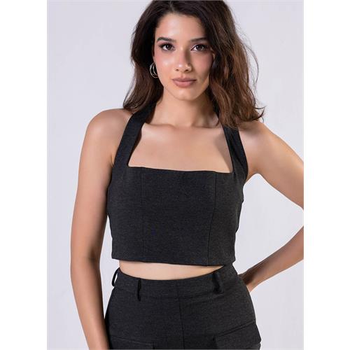 Ponte Black Halter Crop Top