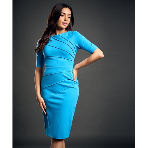 Ponte Half Sleeve Bodycon Blue Dress