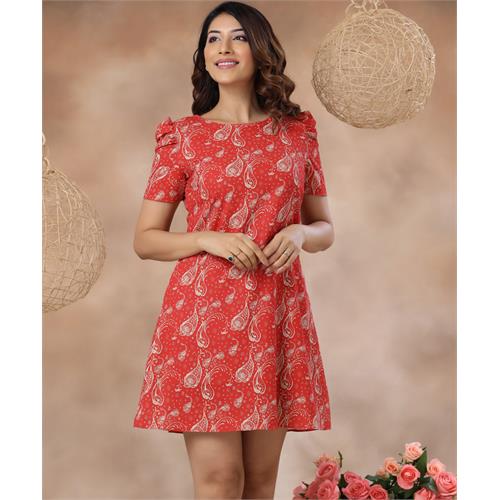 Printed Chiffon Puffed Sleeve Dress