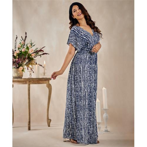 Printed Cotton Braided Blue Maxi