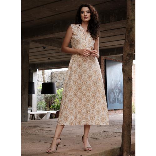 Printed Mock Button Extended Sleeve Dress