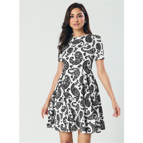 Printed Pleated Flared Midi Dress